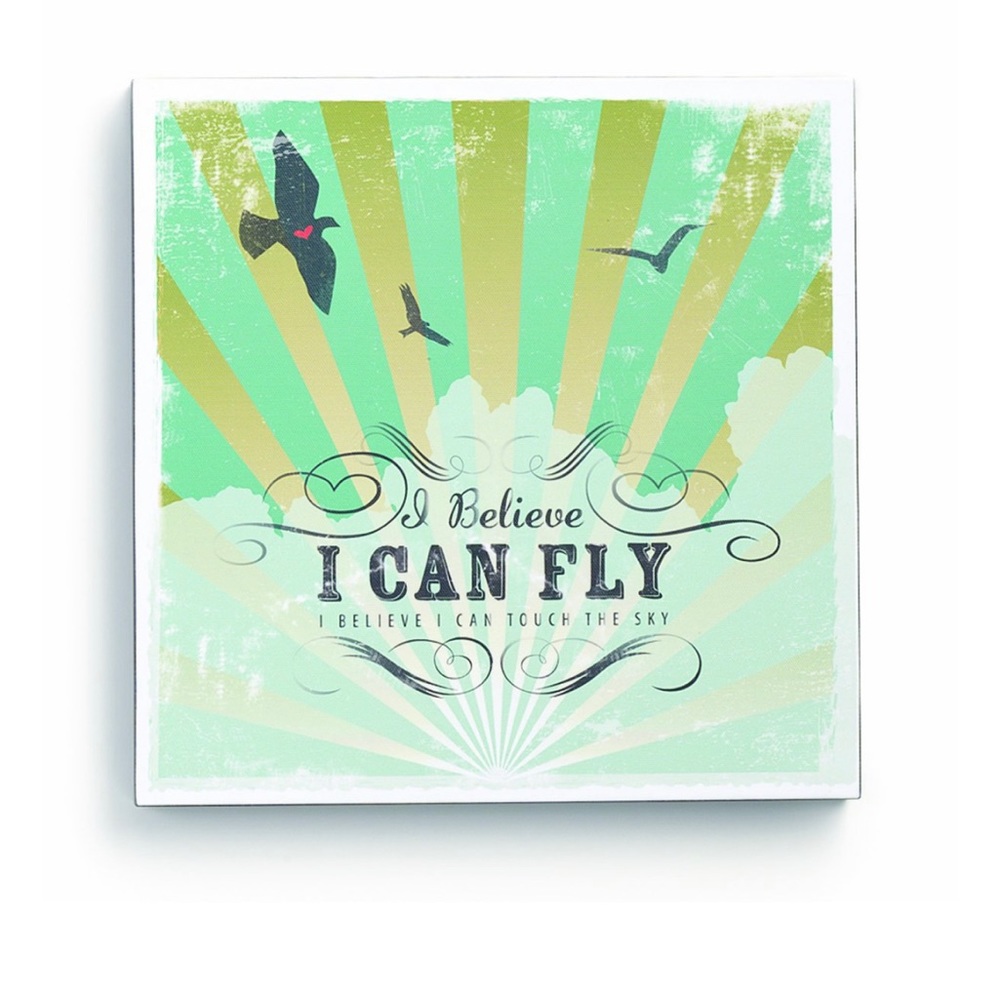 Lyricology Wall Art I Believe I Can Fly Chic Wooden Canvas 12”x12”x1.5”